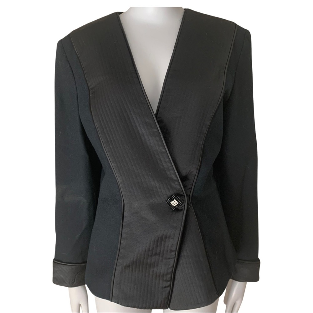 NOLAN MILLER Vintage Evening Jacket Blazer Black Wool Satin Embellished Size 10
